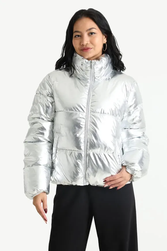 Only Pearl Dolly Metallic Pufferjacke - Silver M Damen