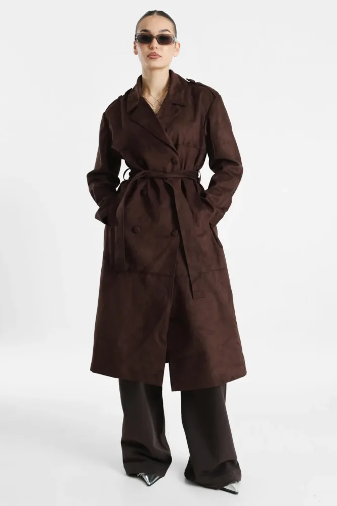 Only ONLBINE Kunstwildleder Trenchcoat - Mole S Damen