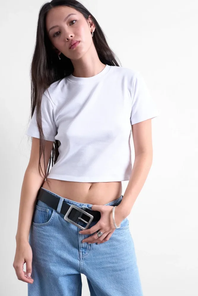 TOPSHOP TSEVERYDAY Crop T-Shirt - Snow White M Damen