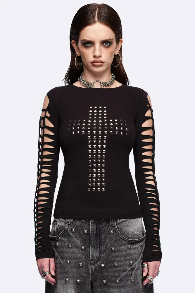 Minga London Redemption Cut-Out Langarmshirt - Black XS Damen