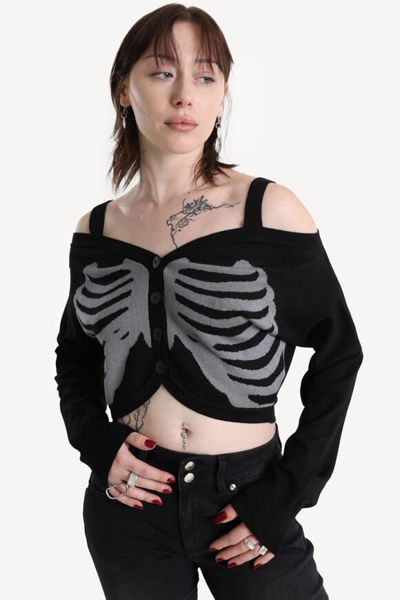 Banned Crop Off Shoulder Strickpullover - Black S Damen