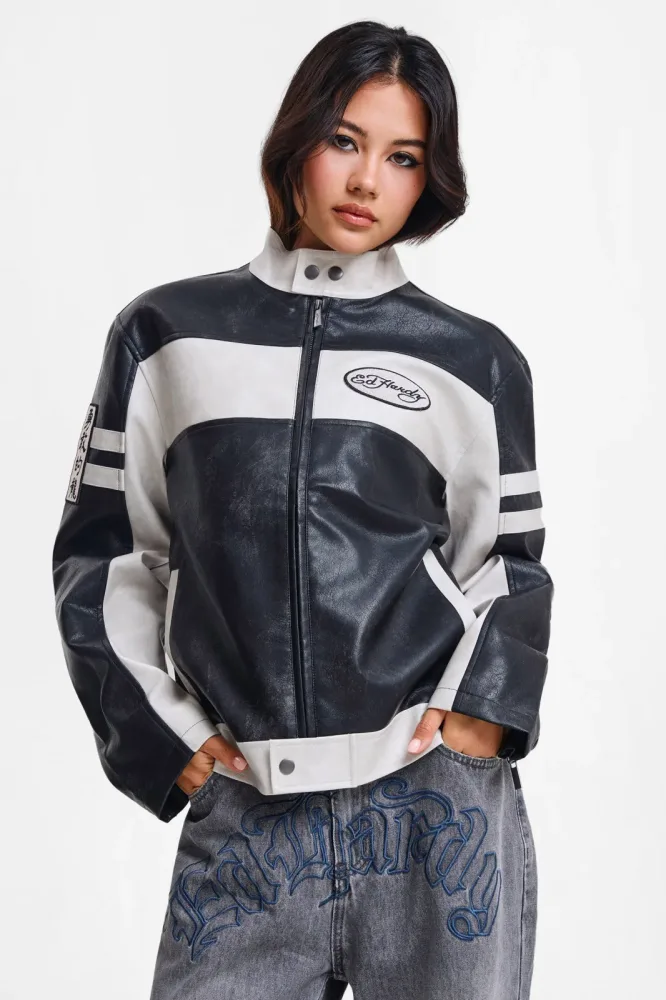Ed Hardy Los Angeles Kunstleder Bikerjacke - Black XS Damen