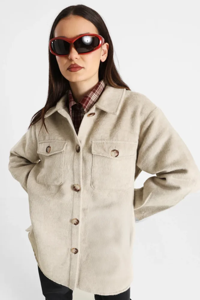 Pieces PCSAGA Overshirt - Greige Melange XS Damen