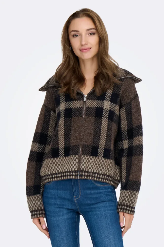 Only ONLMAROON Crop Strickjacke - Black + Chocolate M Damen