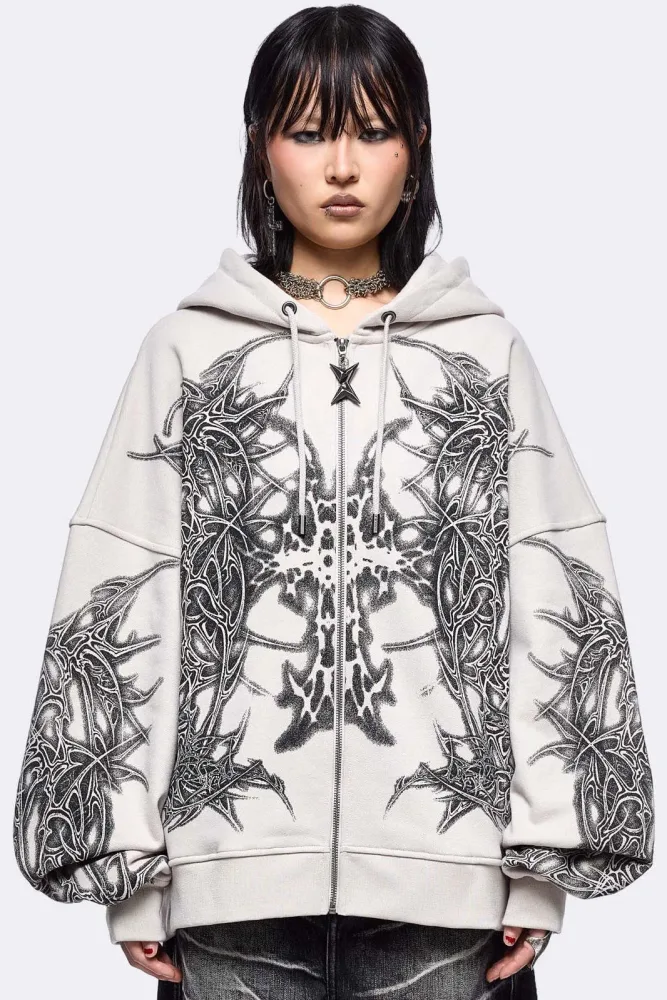 Minga London Zyre Oversize Kapuzensweatjacke - Light Grey S/M Damen