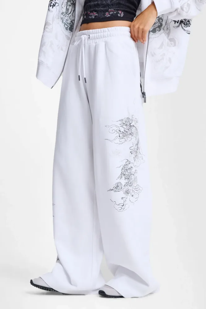 Ed Hardy Gothic Dragon Sweathose - White XS Damen