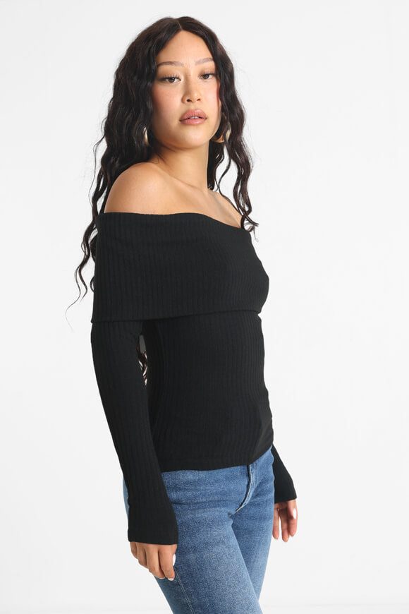 Only Emma Geripptes Off Shoulder Langarmshirt - Black XS Damen