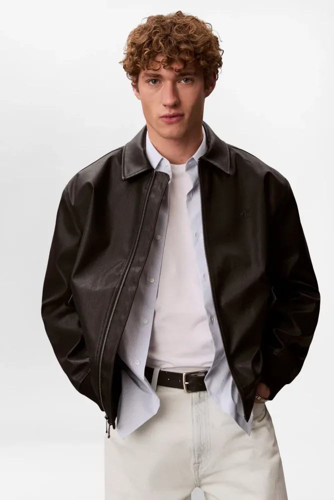 Calvin Klein Jeans Bomber Kunstlederjacke - Black L Herren