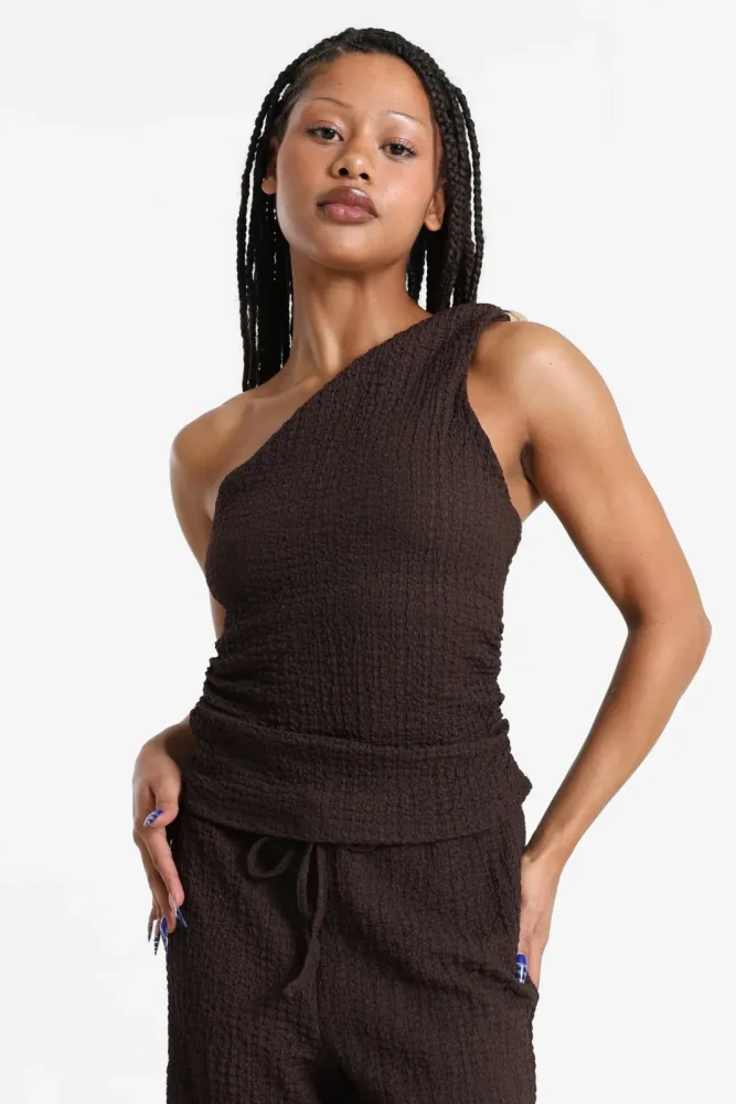 Only ONLERIKKA One Shoulder Top in Crinkle-Optik - Coffee Bean XS Damen