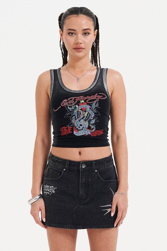 Ed Hardy NYC Skull Crop Tanktop - Black M Damen