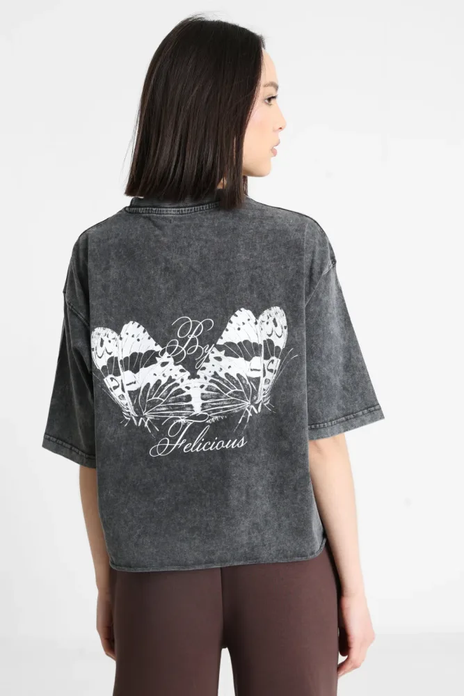 Felicious Oversize T-Shirt - Black Washed M Damen