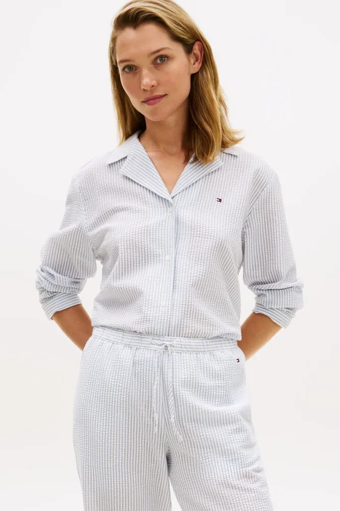 Tommy Hilfiger Hemd aus Seersucker - Ithaca Brisk Blue M Damen