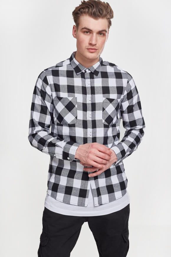 Urban Classics Karohemd - Weiss + Schwarz S Herren