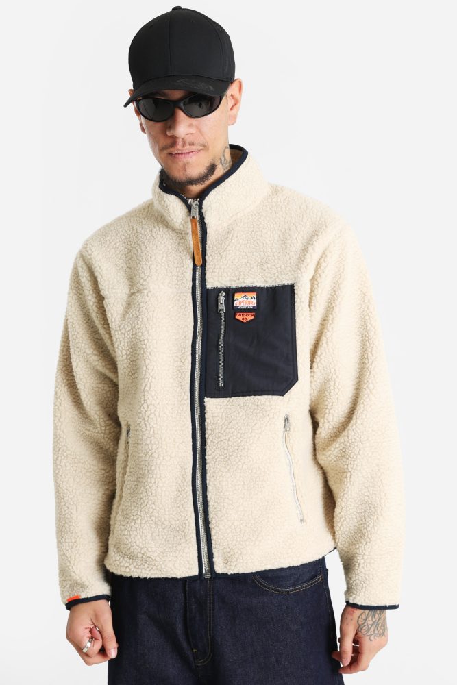 Superdry Vintage Retro Teddy Jacke - Oatmeal Beige L Herren