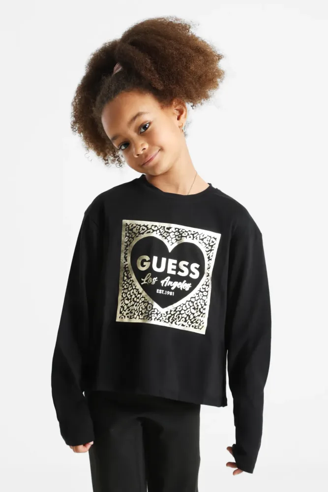 Guess Crop Langarmshirt - Jet Black 10 Kids
