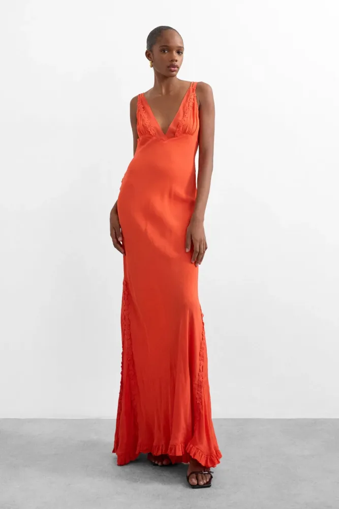 TOPSHOP TSPENNY Maxikleid - Vibrant Orange 34 Damen