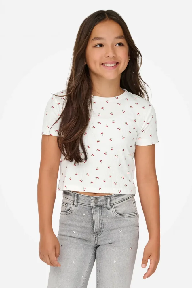 Only KOGBELLA Crop T-Shirt - Cloud Dancer + Cherry 146-152 Kids