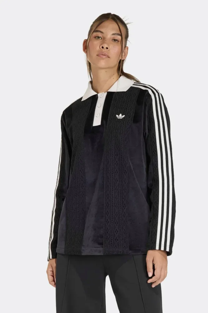 Adidas Originals Oversize Samt Langarmshirt - Black M Damen