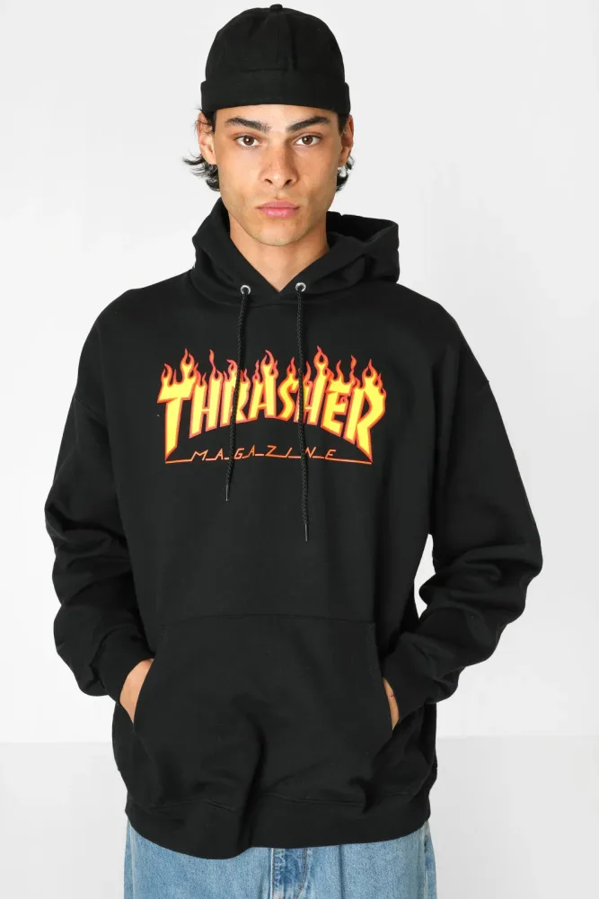 Thrasher Kapuzensweatshirt - Schwarz + Gelb + Orange M Herren