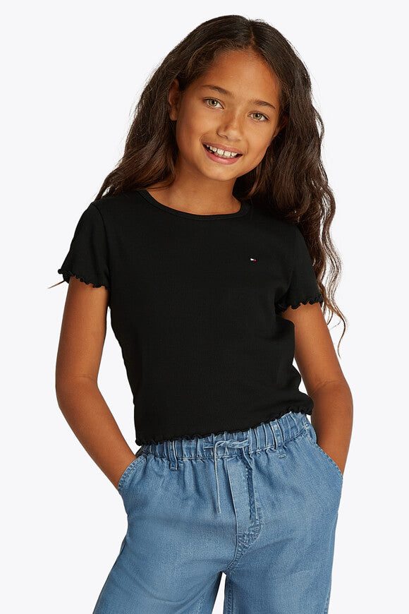 Tommy Hilfiger Geripptes Crop T-Shirt - Black 14 Kids