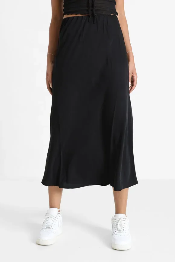 Pieces Satin Midirock - Black S Damen