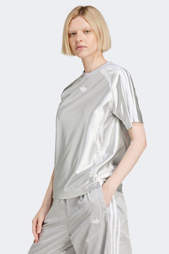 Adidas Originals Adicolor Teamgeist Oversize Satin T-Shirt - Grey Two XS Damen