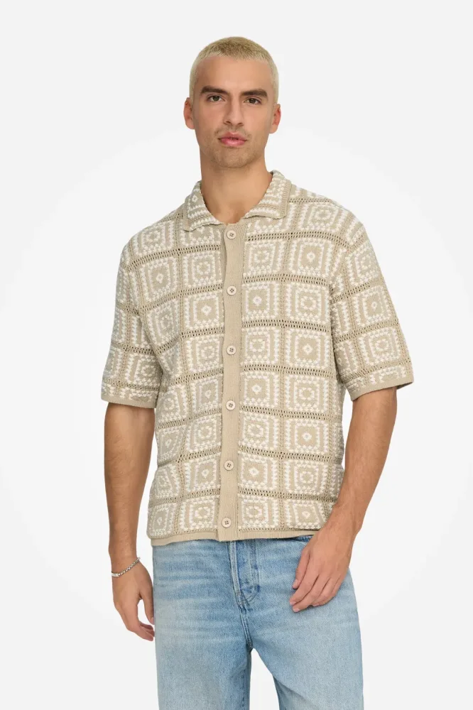 Only & Sons ONSBART Strickhemd - Silver Lining + Egret L Herren