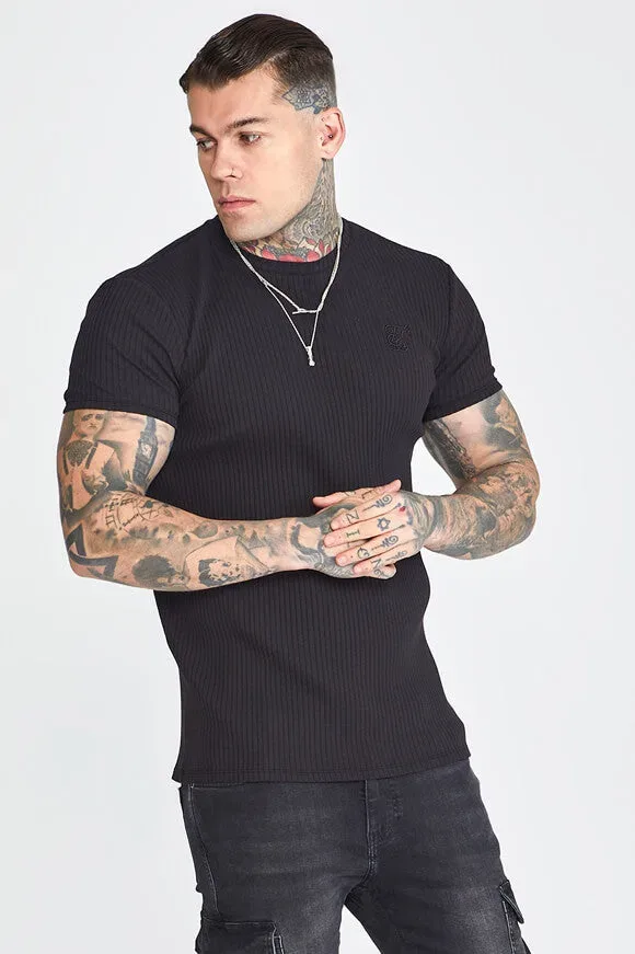 Siksilk Geripptes T-Shirt - Black L Herren