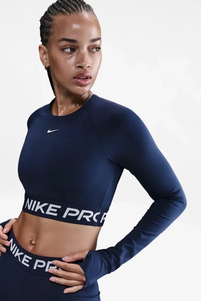 Nike Crop Langarmshirt - Midnight Navy M Damen