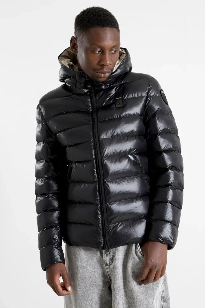 Blauer USA Adams Gesteppte Jacke in Glanz-Optik - Black M Herren