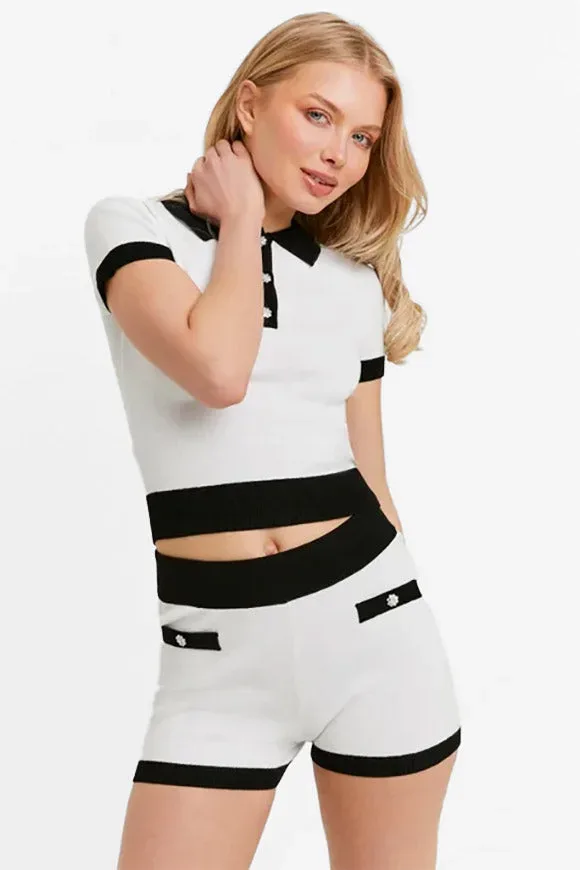 Tally Weijl Strick T-Shirt - White +  Black XS Damen