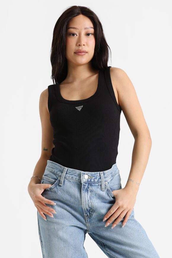 Guess Geripptes Tanktop - Jet Black S Damen