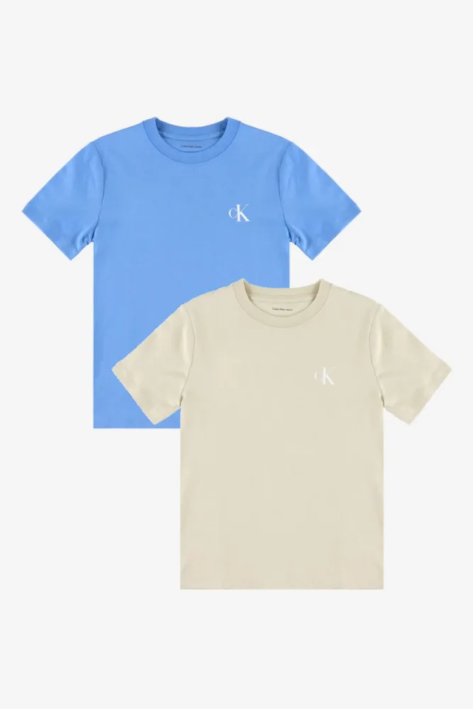 Calvin Klein Jeans Monogram Doppelpack T-Shirts - Beige + Blue 12 Kids