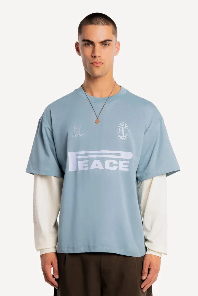 Another Cotton Oversize Langarmshirt - Blue + Cream L Herren