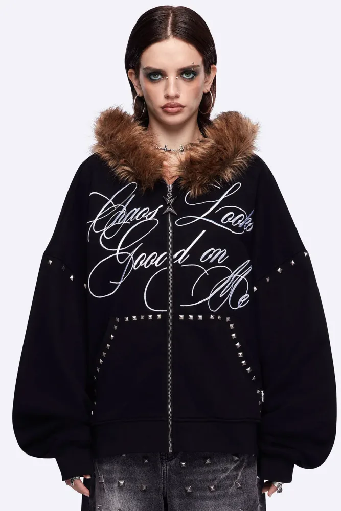 Minga London Chaotic Oversize Kapuzensweatjacke - Black S/M Damen