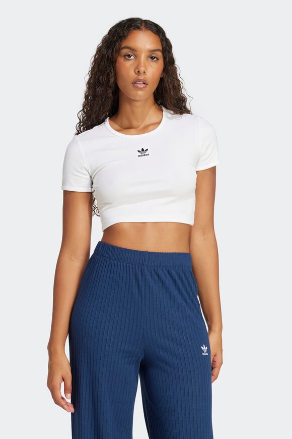 Adidas Originals Geripptes Crop T-Shirt - White XS Damen