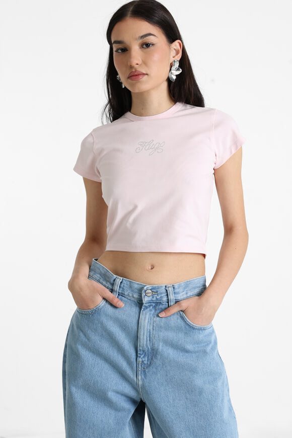 Hugo Blue Dome Crop T-Shirt - Light Pastel Pink XS Damen