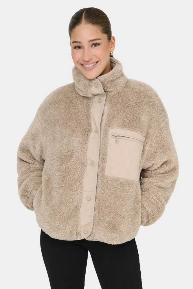 Only ONLCONTACT Oversize Teddy Jacke - Humus XS Damen