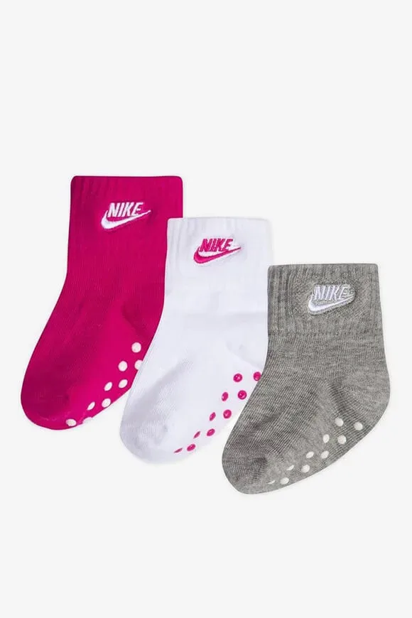 Nike Dreierpack Anti-Rutsch Kids Socken - Rush Pink + Grey Heather + White EU18-23