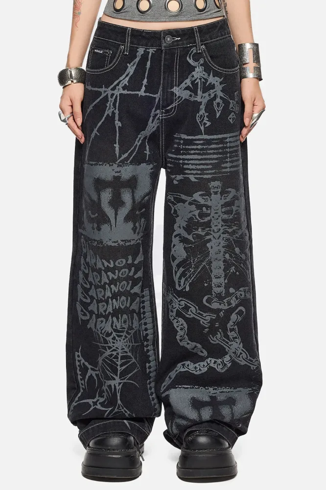 Minga London Paranoia Baggy Jeans - Black Washed 28 Damen
