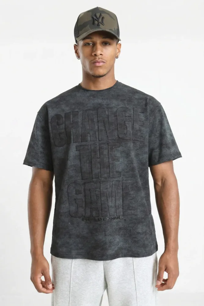 Project X Paris T-Shirt mit Strass - Black Washed S Herren
