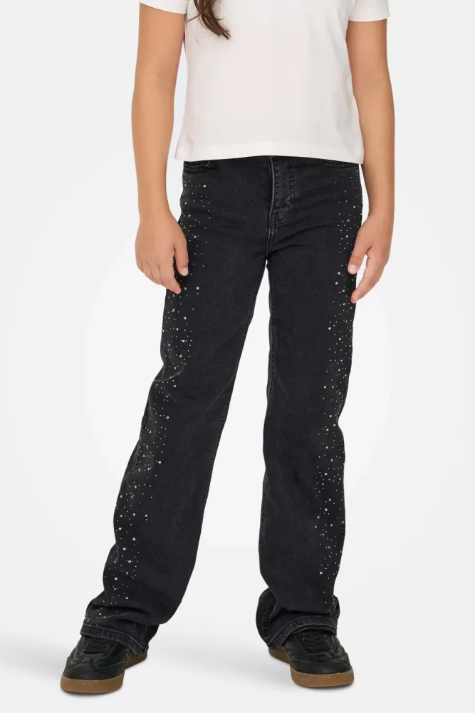 Only KOGJUICY Wide Leg mit Strass - Washed Black 152 Kids