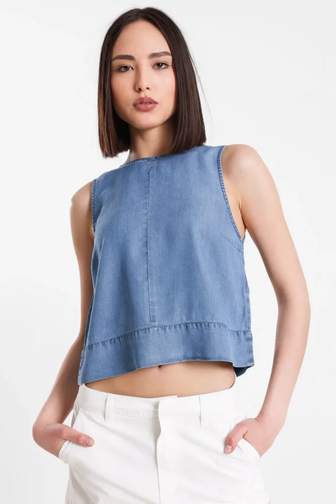Only ONLDORSI Crop Top - Medium Blue Denim S Damen