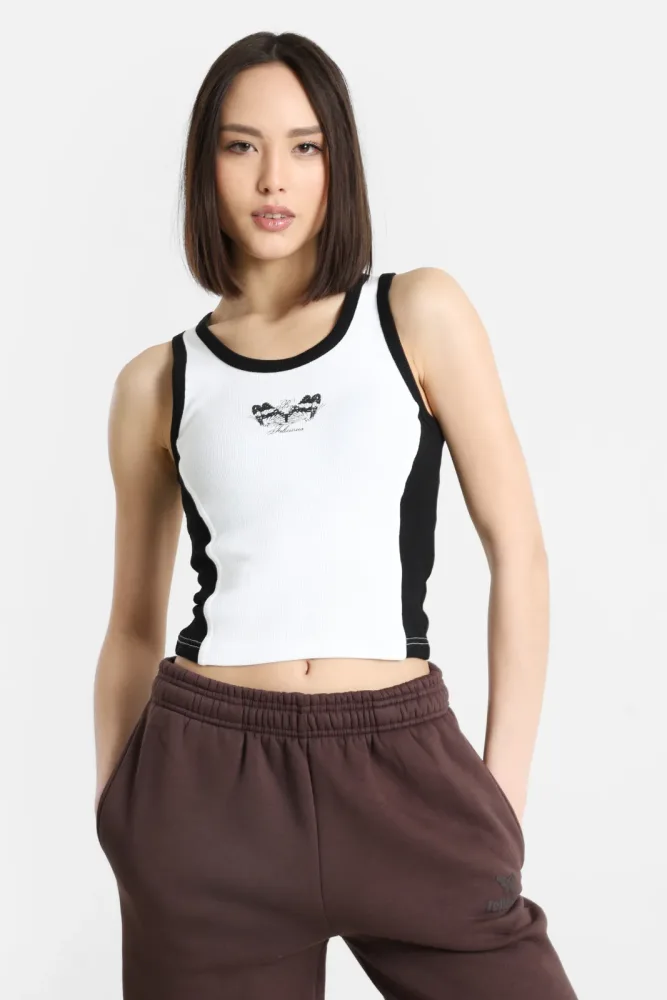Felicious Geripptes Crop Tanktop - White +  Black XS Damen