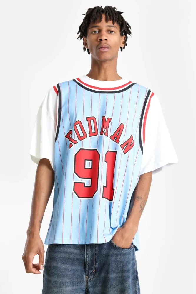 Mitchell & Ness Dennis Rodman Oversize T-Shirt - Light Blue + White L Herren
