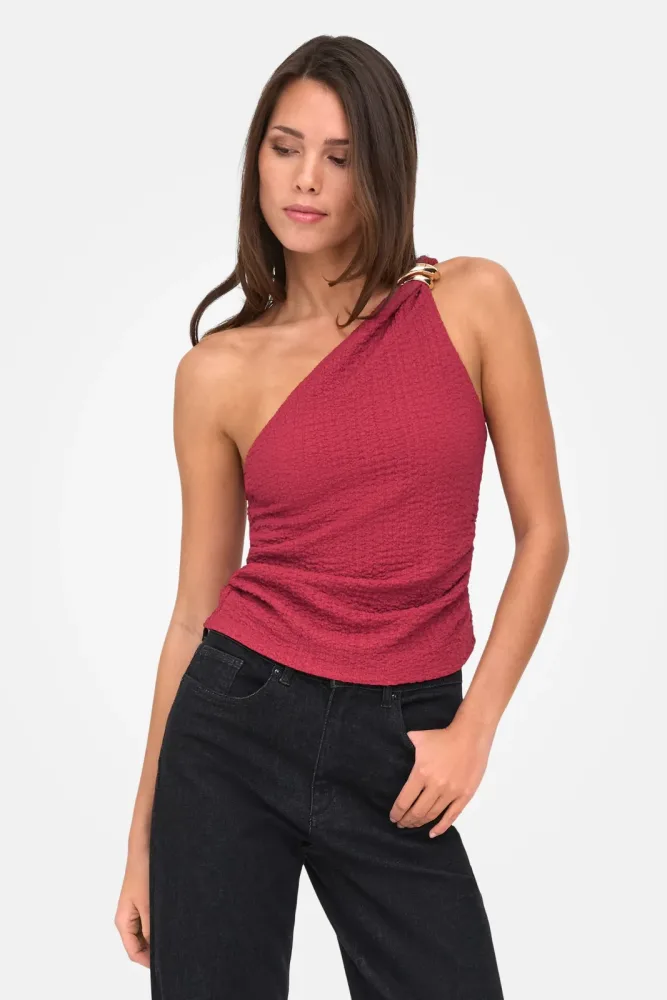 Only ONLERIKKA One Shoulder Top in Crinkle-Optik - Brick Red XS Damen