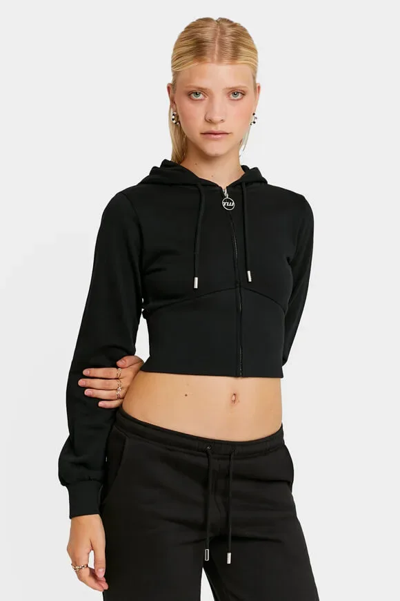 Tally Weijl Crop Kapuzensweatjacke - Black M Damen