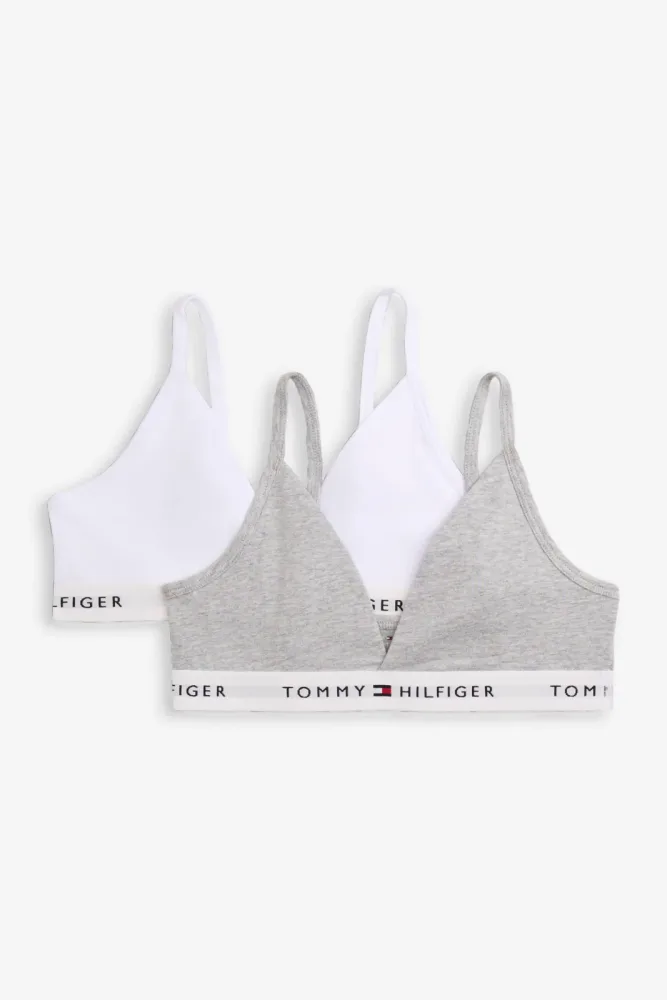 Tommy Hilfiger Kids Doppelpack Bralettes - White + Light Grey Heather 14-16 Kids