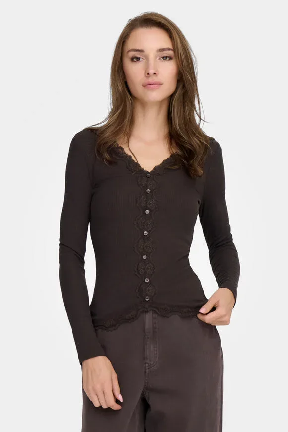 Only ONLENEA Geripptes Langarmshirt - Black Coffee XS Damen