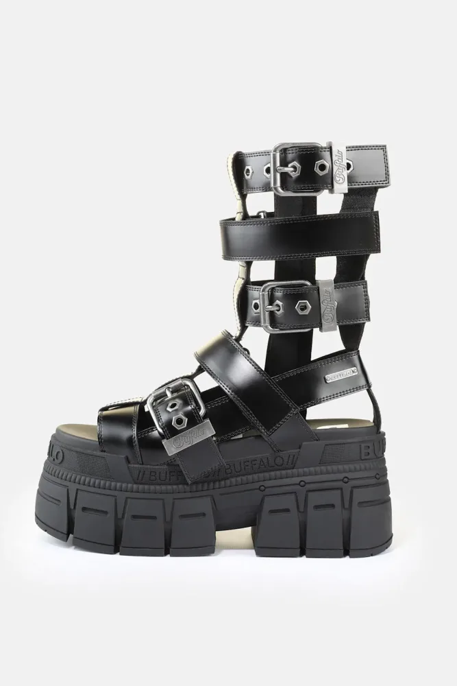 Buffalo Vegan Gospher Zeus Plateau Sandalen - Black EU36 Damen
